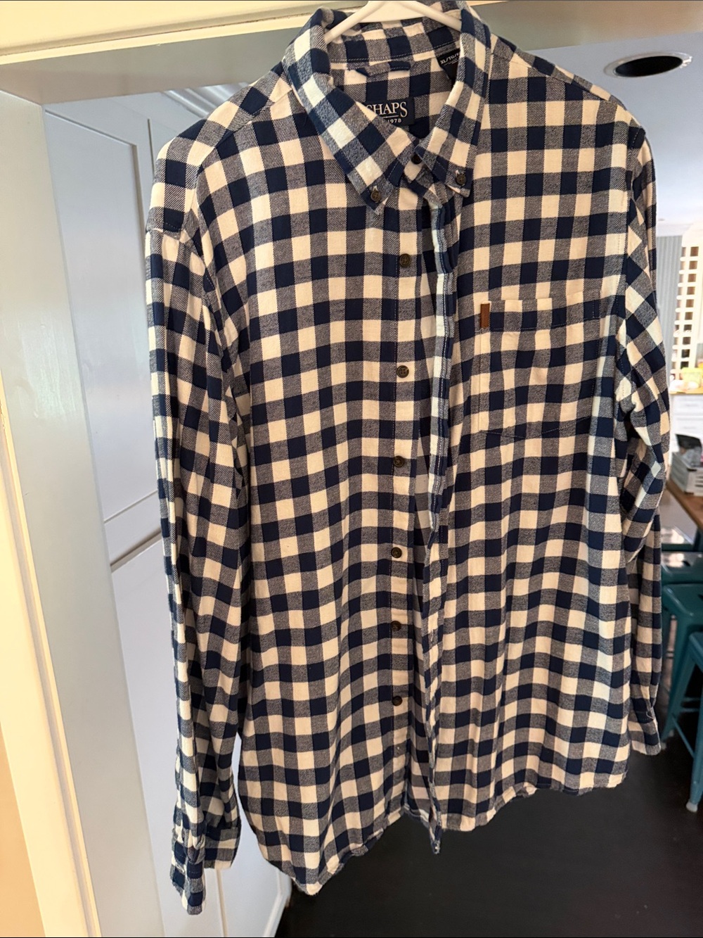 Chaps Men's Blue and White Gingham Button-Down Shirt